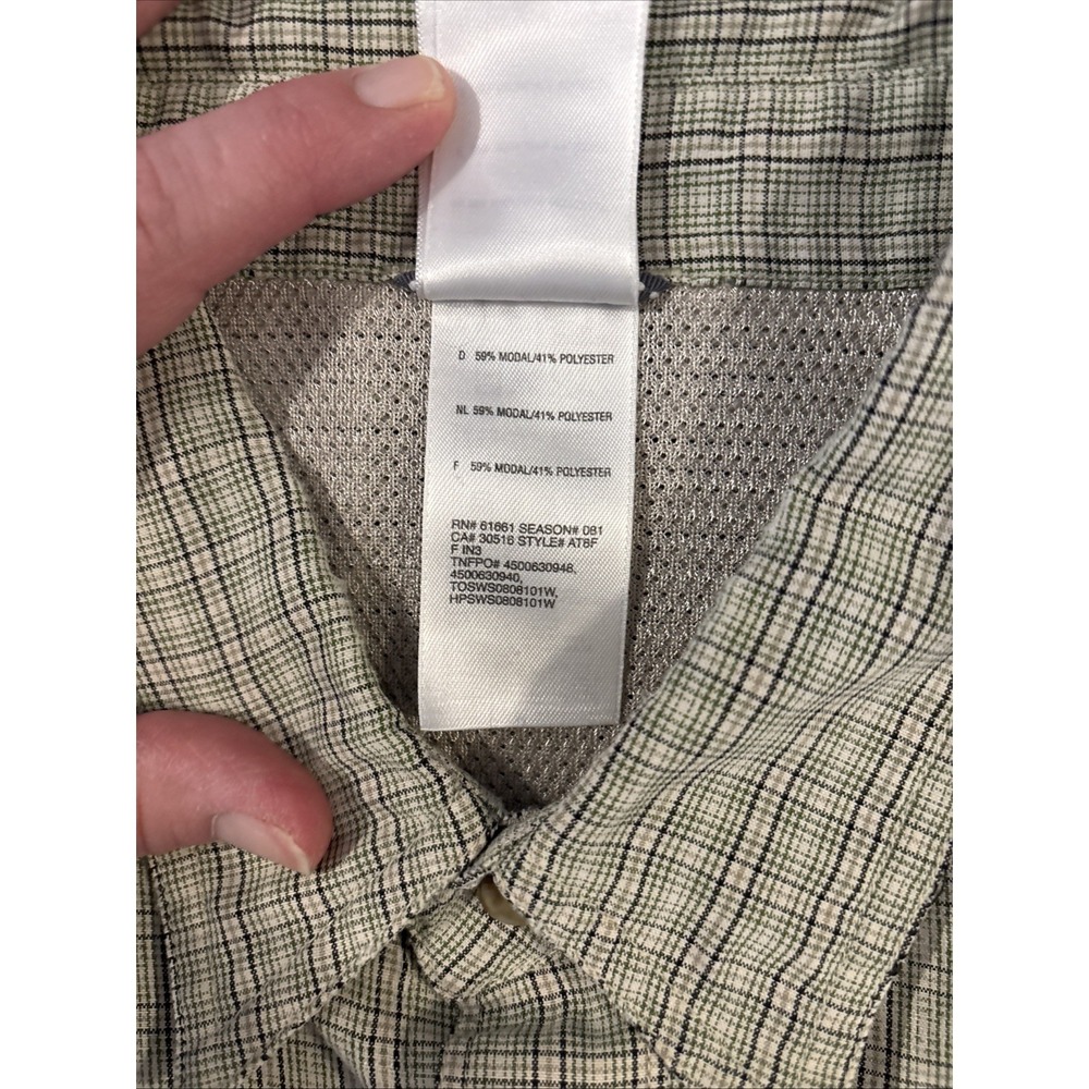 North Face Men's Med Short Sleeve Hiking Outdoor Shirt Green Plaid Poly Blend - Picture 6 of 9
